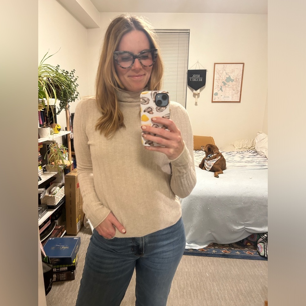 Madewell Ivory Ribbed Mockneck Sweater | Cream Knit Pullover | Size S